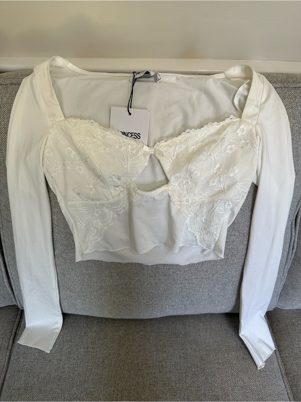 Princess Polly White Lace Long Sleeve Crop Top